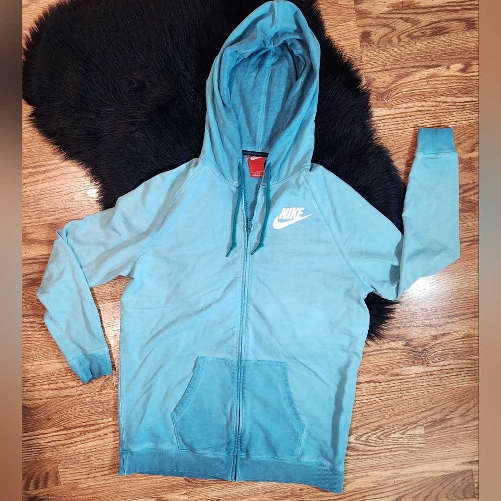 Vintage Nike Zip-up Blue Ombre Gradient Hoodie Women's Size L Red Tag